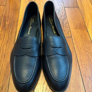 NWOT Santoni Black Leather Penny Loafers Size 38.5 | Italian Designer Shoes